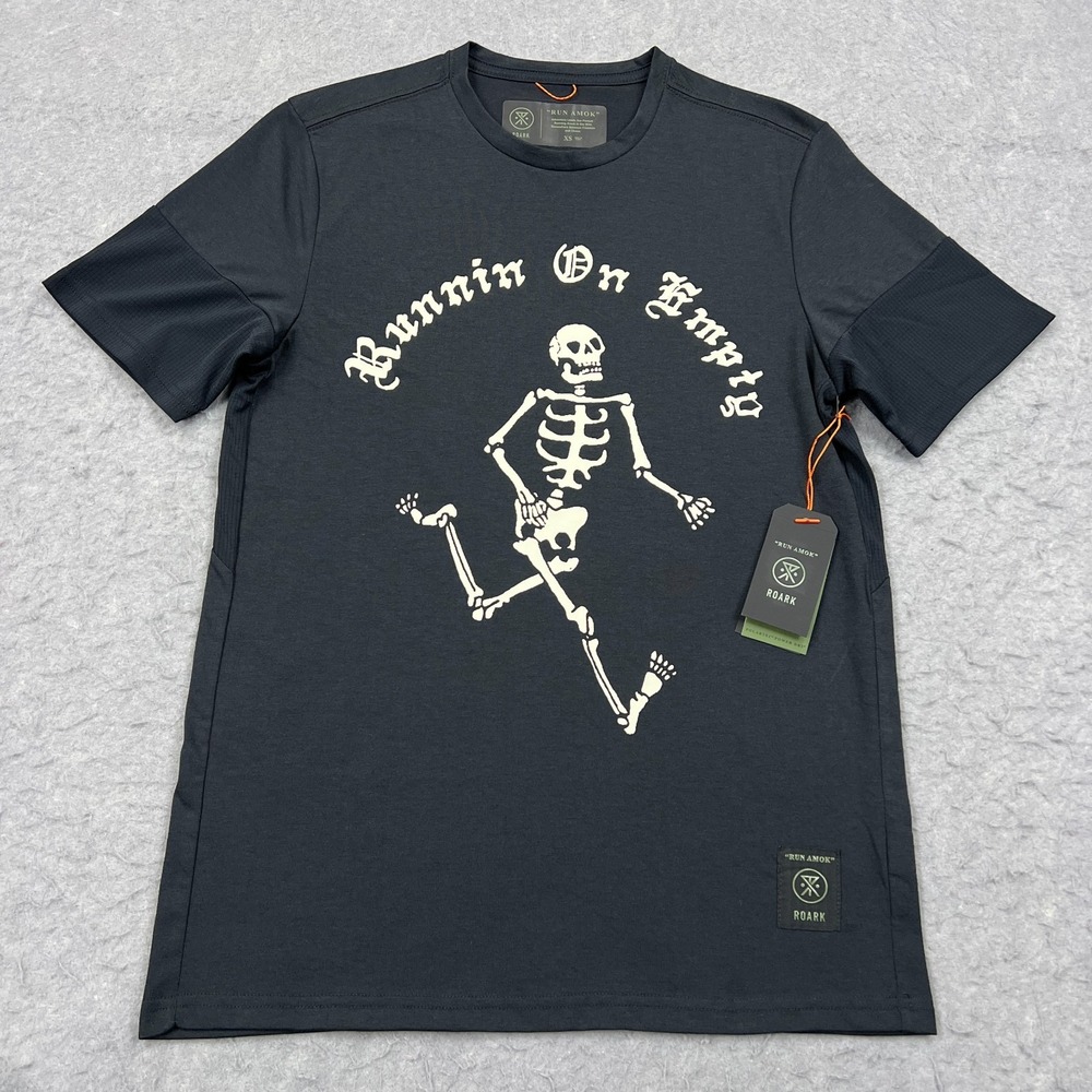 NWT Roark Run Amok Shirt Mens XS Black Morocco Willow Runnin On Empty Tee Travel
